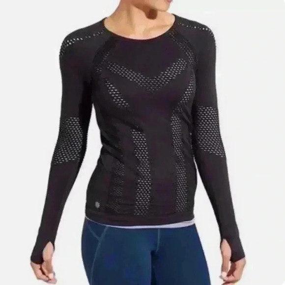 Athleta  Swiftly Stretch Burpee Laser Cut Long Sleeve Running Top Layered Small - Picture 1 of 6